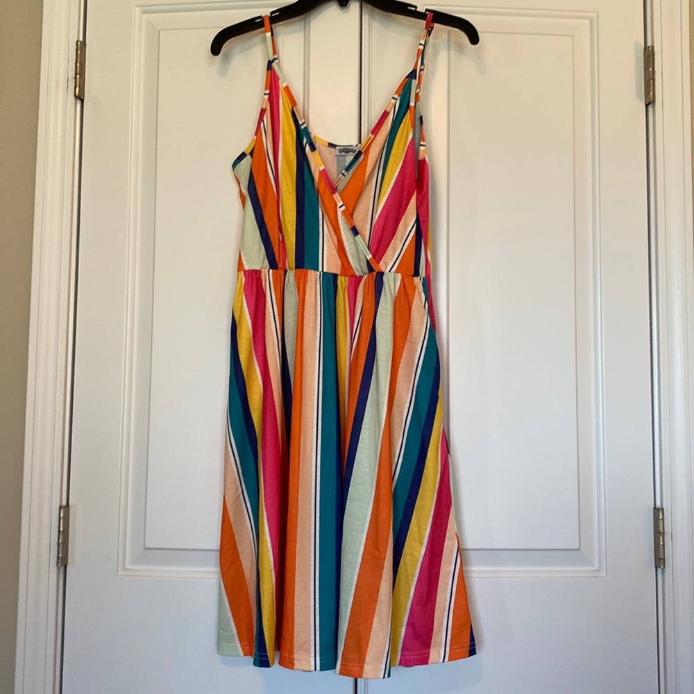 Styleword sz L bright striped cami dress w/stretch nwt